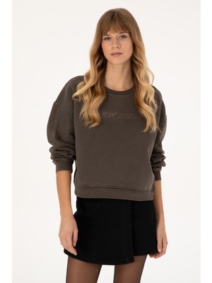 U.S. Polo Assn. Kadın Koyu Kahverengi Bisiklet Yaka Sweatshirt 50309547-VR084