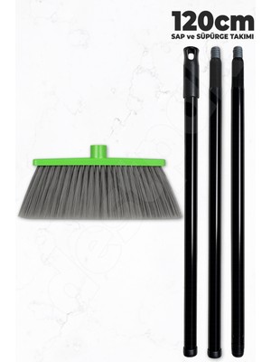 Destpak Saplı Ev Süpürgesi - Ekstra Kaliteli - 120CM Sap - Demonte Sap - Uzun Fırça Kılı - Dış Mekan Süpürge