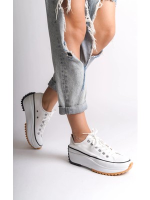 Joy Ayakkabı Parıs Bağcıklı Ortopedik Taban Kadın Sneaker Spor Ayakkabı  Tbt - Beyaz