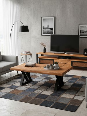 Raweyn Metric Sulamalı Doğal Ahşap Orta Sehpa 45X60