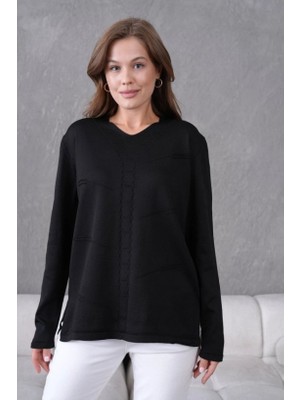 Fresh Moda Kadın Yumuşak Dokulu V Yaka Triko Kazak