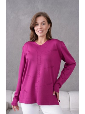 Fresh Moda Kadın Yumuşak Dokulu V Yaka Triko Kazak