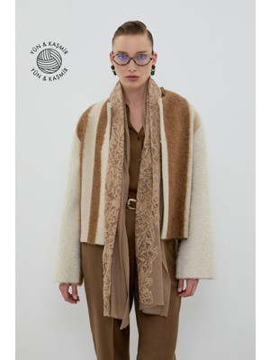 ROMAN Yün ve Kaşmir Karışımlı  Desenli Şal Açık Kahve K2684203_063