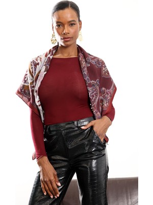 5in1Canpolat Bordo Kayık Yaka Transparan Bluz 25187