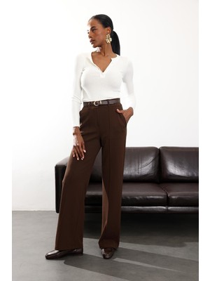 5in1Canpolat Kahverengi Önü Çimalı Palazzo Pantolon 257032