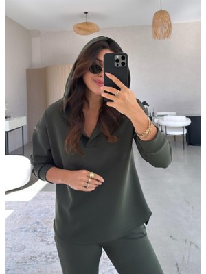 Mars Haki Scuba Kapüşonlu Sweat - Paça Pensli Pantolon Takım