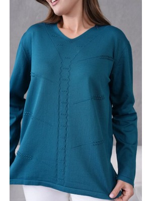 Fresh Moda Kadın Yumuşak Dokulu V Yaka Triko Kazak