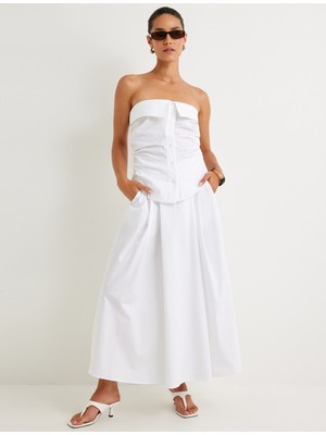 Koton Poplin Straplez Üst Kat Detaylı Düğmeli Pamuklu Slim Fit