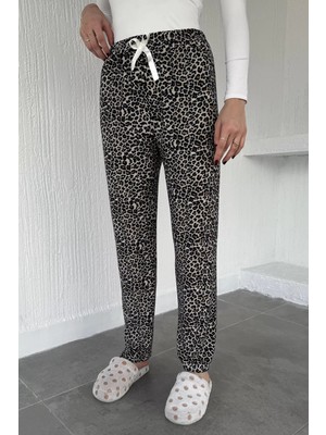 Gülseli Leopar Desenli Bel Lastikli Pijama Altı P-00019139