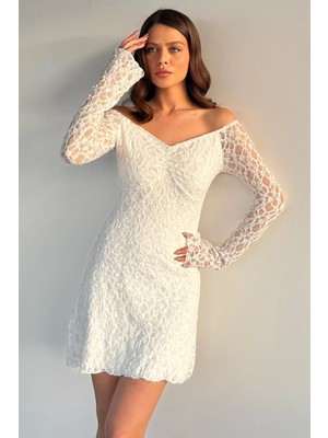 Gülseli Kadın V Yaka Dantelli Iç Astarlı Ispanyol Kol Mini Elbise P-00019223