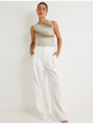 Koton Tül Fırfırlı Üst Astarlı Drapeli Kolsuz Yuvarlak Yaka Renk Geçişli