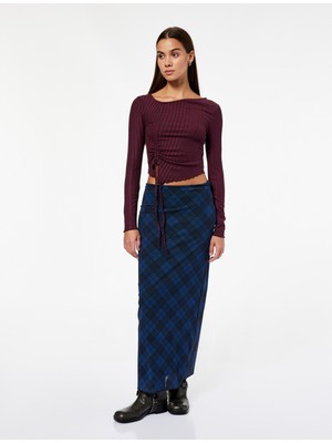 Koton Asimetrik Yaka Slim Fit Büzgülü Uzun Kollu Tişört