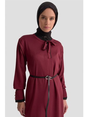 Armine Fularlı Triko Elbise 25KTD955 Bordo