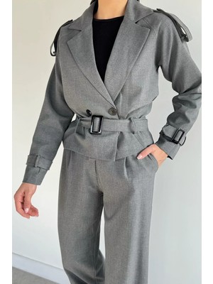 Gülseli Kadın Iç Astarlı Kemer Detaylı Blazer Ceket Pantolon Ikili Takım P-00019233
