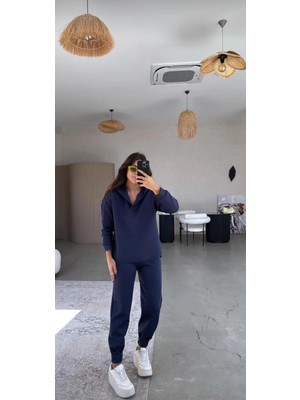 Mars Lacivert Scuba Kapüşonlu Sweat - Paça Pensli Pantolon Takım