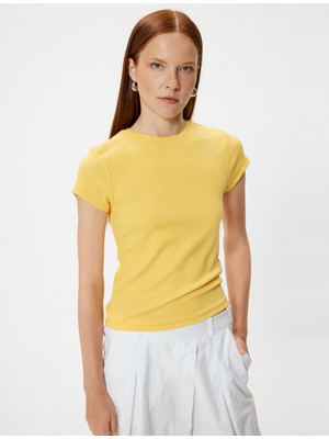 Koton Basic Fitilli Tişört Kısa Kollu Bisiklet Yaka Slim Fit