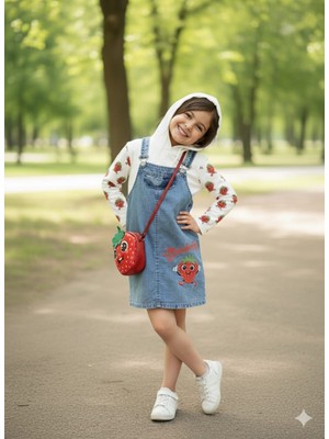 Bubiee Baby Çilek Baskılı Kot Jile Oversize Stil 3 Lü Takım Doğum Günü İçin Trend Seçenek