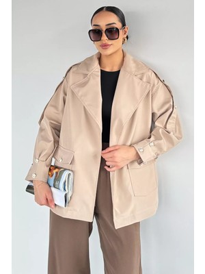 Gülseli Kadın Bel Kuşaklı Çift Cepli Trençkot P-00019087
