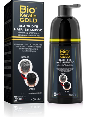 Bio Keratin Gold Saç Siyahlaştırıcı Beyaz Kapatıcı Hızlı Etkili Siyah Boya Şampuanı 400ML