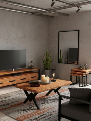 Raweyn Forge Sulamalı Doğal Ahşap Orta Sehpa 60X100