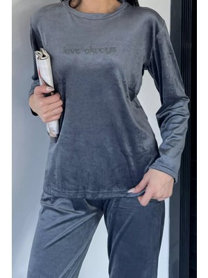 Gülseli Kadın Baskılı Kadife Sweat Pantolon Ikili Takım P-00018488
