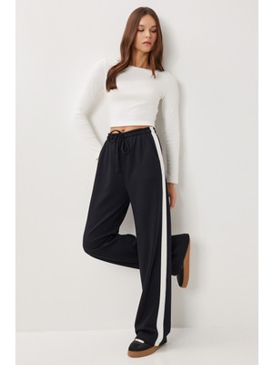 Happiness İstanbul Kontrast Şeritli Modal Eşofman Altı LXA0024 Siyah