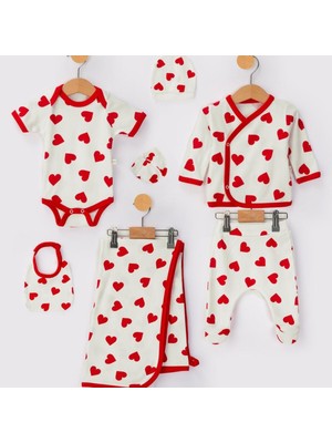 Asyaden Baby Kız Bebek Pamuklu Büyük Kalpli Çıtçıtlı 0-3 Ay 7li Zıbın Set Yenidoğan Hastane Çıkışı