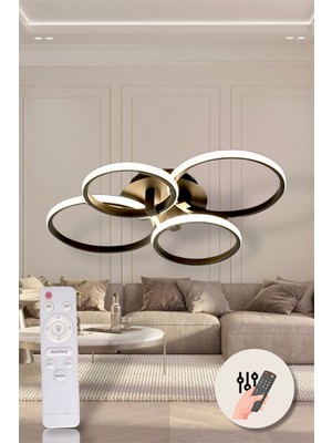 Modern 4'lü Yuvarlak Siyah Model Kumandalı 3 Renk (Beyaz / Sarı / Günışığı) Lüks LED Avize