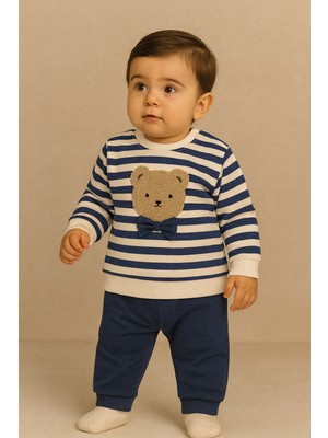 Katia & Bony Bebek Papyonlu Teddy Desenli Takım Lacivert