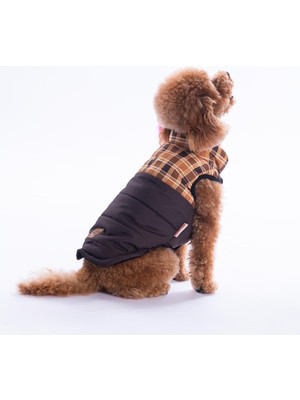 Pawstar Kahverengi Elgin Paws Ekose Desen Yelek Köpek Yeleği Köpek Kıyafeti Köpek Yağmurluk