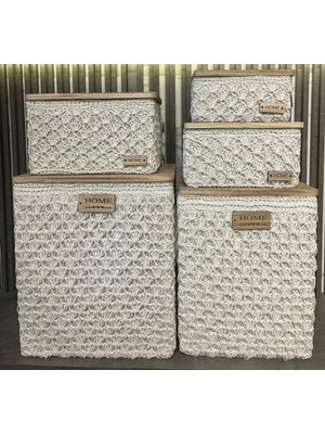 Dekoratif Örgü Kaplamalı Ahşap Sepet Xl