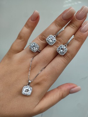 Eg Takı Aksesuar 925 Ayar Gümüş Kare Takım