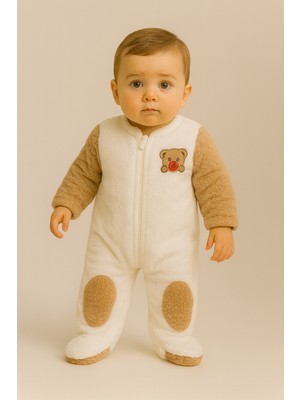 Katia & Bony Teddy Desenli Peluş Tulum Kahverengi