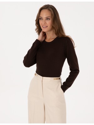 Pierre Cardin Kadın Kahverengi Comfort Fit Bisiklet Yaka Basic Kazak 50316393-VR029