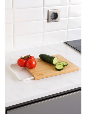 Brillant Bambu Kesme Tahtası – Kaydırmaz ve Beyaz Çekmeceli Sebze & Meyve Doğrama Tahtası  BR-6595