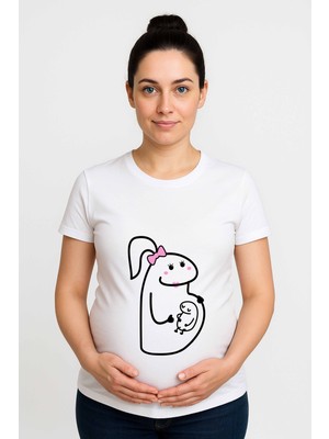Sedirli Hamile Baskılı Kadın Tshirt Pamuklu Penye Kumaş