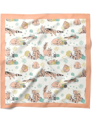 Hawwa Yün Topu Kedili Desen Saten Fular