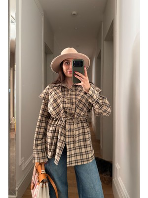 Magarde Ekose Şal Tasarımlı Premium Gömlek- Bej