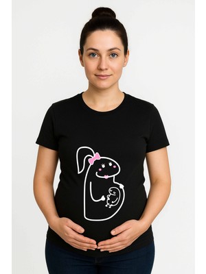 Sedirli Hamile Baskılı Kadın Tshirt Pamuklu Penye Kumaş