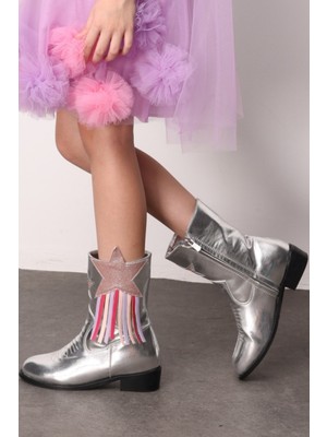 Le Mabelle Gümüş  Yıldız ve Püskül Detaylı Kız Çocuk Kovboy Bot