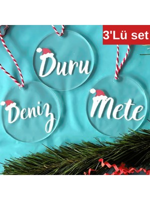 Kişiye Özel 3'lü Yılbaşı Süsü, Turuncu Renkli, Dekoratif ve Şık Çözüm