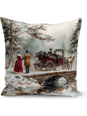 Yılbaşı Temalı Çift Taraflı Dijital Baskılı Kırlent Kılıfı, Çok Renkli, Şık ve Dekoratif