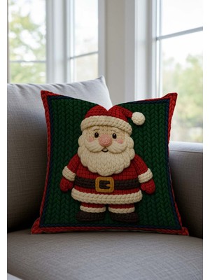 Yılbaşı Temalı Punch Nakış Kırlent Kılıfı Kırmızı Yeşil Noel Baba Desenli