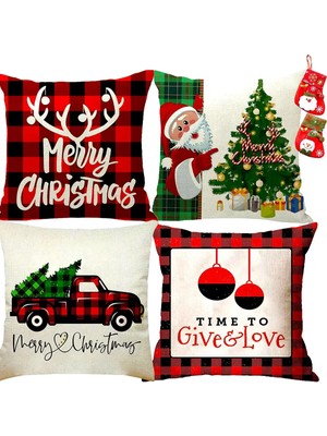 Yılbaşı Temalı 4'lü Yastık Kılıfı Seti, Şık ve Sıcak Dekorasyon Için Müthiş Seçim