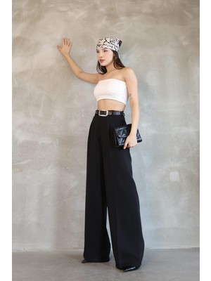 Haka Giyim Kadın Palazzo Pileli Pantolon Ithal Doubleface Kumaş Yüksek Kaliteli Ürün Yüksek Bel Kemerli