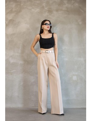 Haka Giyim Kadın Palazzo Pileli Pantolon Ithal Doubleface Kumaş Yüksek Kaliteli Ürün Yüksek Bel Kemerli