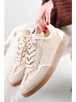Birikon Bante Cilt Garnili Süet Sneakers Ten