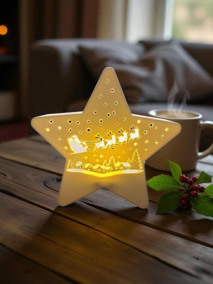 Yılbaşı Temalı Tealight Dekoratif Mumluk Yıldız Lamba LED Dahil, Renkli ve Şık Tasarım