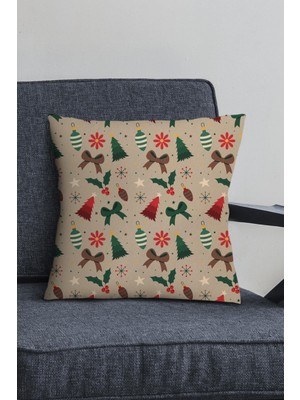 Yılbaşı Dekoratif Kırlent Kılıfı 43X43CM Gizli Fermuar Bej