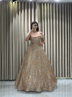 Kaleiçi Yıldızlar Gold Pul Payet Straplez Nişanlık